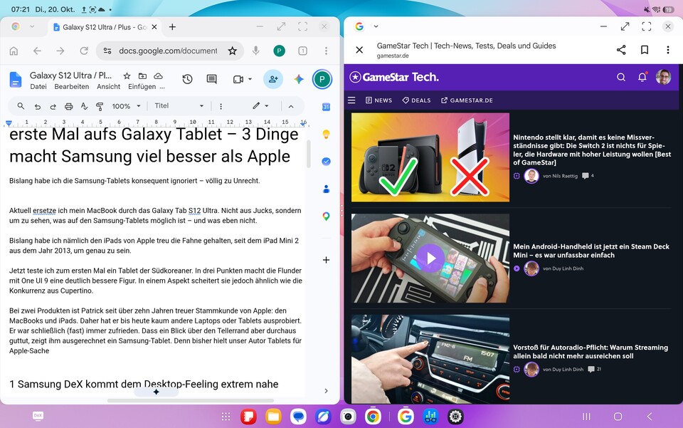 Multitasking ist auch ohne externen Monitor möglich. (Bildquelle: Patrick GameStar Tech)