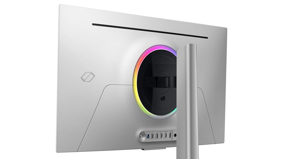 Stylishes Design: schmaler Rahmen, RGB-Beleuchtung und ergonomischer Standfuß.