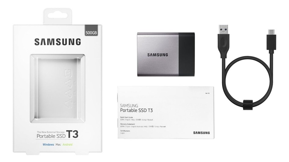 Die Samsung Portable SSD bietet 500 GByte Speicherplatz und dank USB 3.1 eine sehr hohe Übertragungsgeschwindigkeit.