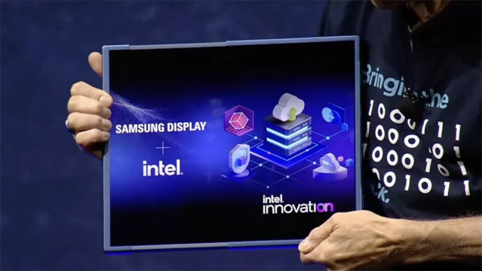 Der erste echte Prototyp eines ausziehbaren Displays, den die Öffentlichkeit zu sehen bekommt (Bildquelle: Intel).