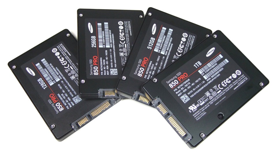 Die Samsung SSD 850 Pro gibt es in vier verschiedenen Kapazitäten (128, 256, 512 GByte oder 1,0 Terabyte) 