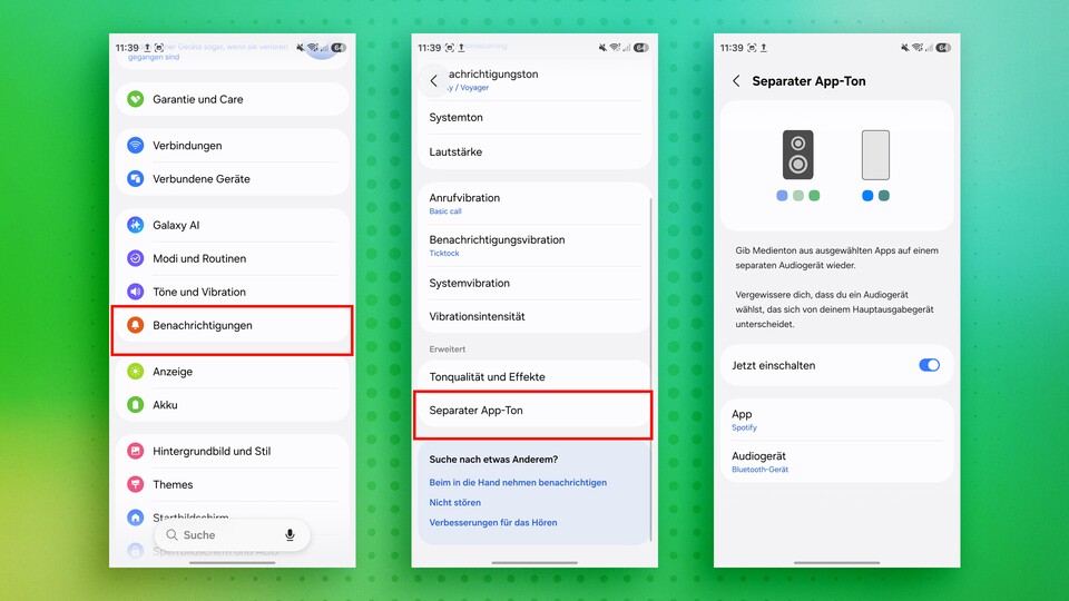 Da ich Spotify aktuell hauptsächlich als Musikstreaming-Dienst nutze, ist auch nur diese App für die externe Audiowiedergabe ausgewählt.