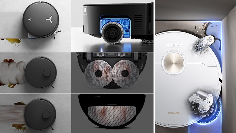 Saugroboter Wischfunktionen im Vergleich: In meinen Tests zeigte sich die Wischwalze als Lösung mit der besten Reinigungsleistung - in die Ecken kommen jedoch die rotierenden Mopps besser.