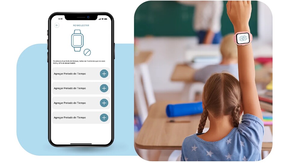 Über die App lassen sich die Einstellungen für Eltern einfach steuern, z.B. der Unterrichtsmodus, wenn euer Kind in der Schulzeit nicht auf der Uhr spielen soll.