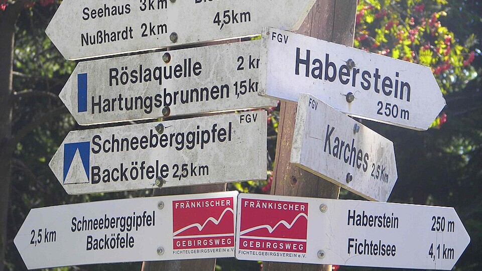 Schilder sind der beste Freund beim analogen Wandern. (Bildquelle: Wanderwegweiser: Benreis via Wikimedia Commons CC by SA 3.0)