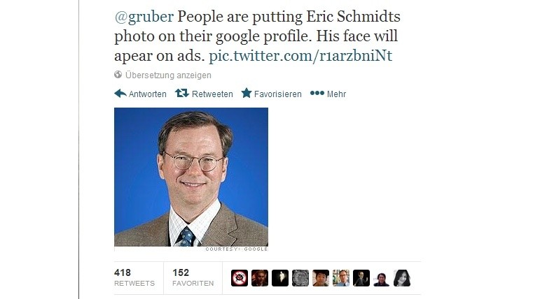 Auch auf Twitter zieht die Idee mit Eric Schmidt als Profilbild für Google-Nutzer ihre Kreise.