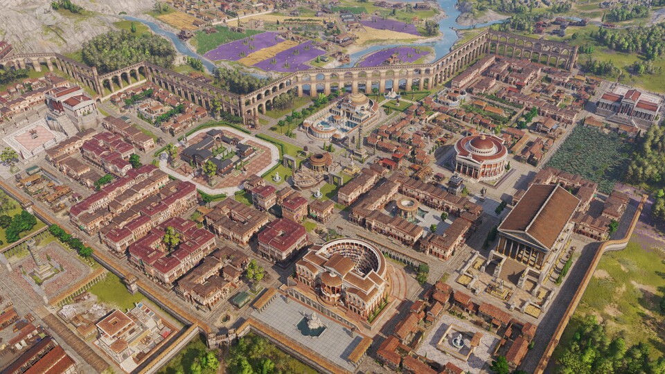 Auch mit keinen oder wenigen Abweichungen
vom Schachbrett kann
Anno 117 unheimlich schön aussehen. (Ja, das ist meine Stadt, seid nett.)