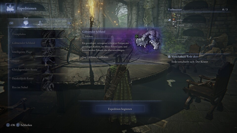 Bei der Expeditionsauswahl könnt ihr schon sehen, welche Schwäche der Boss besitzt. Alles Weitere müsst ihr selbst herausfinden.
