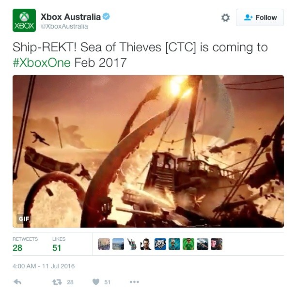Dieser Tweet über Sea of Thieves war bei Xbox Australia zu sehen.
