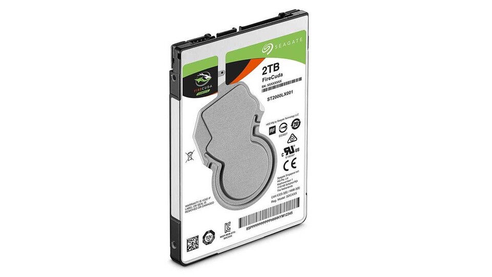 Die Seagate Firecuda 2TB bietet 2,0 TByte HDD-Speicherplatz, geschwindigkeitssteigernd gepuffert von einem kleinen SSD-Anteil.