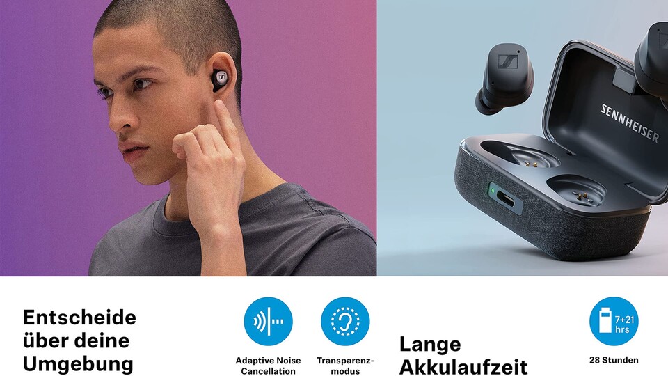 Der Transparenzmodus lässt euch die Umgebung hören wie ohne Stöpsel im Ohr - mit Noise Cancelling hingegen habt ihr einfach Stille.