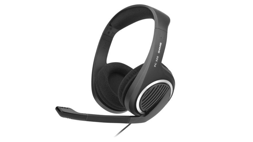 Das Sennheiser PC 320 ist ein Stereo-Headset mit 3,5-mm-Klinkenanschluss und am Ohrhörer untergebrachten Bedienelementen.