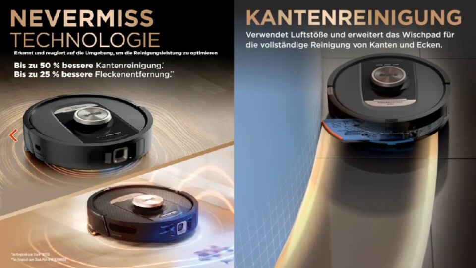 Einige Features sind einzigartig und smart: Der Shark Saugroboter bläst zum Beispiel in die Ecken, um Staub zu entfernen - und hebt seinen Popo, wenn er über Teppiche fährt.