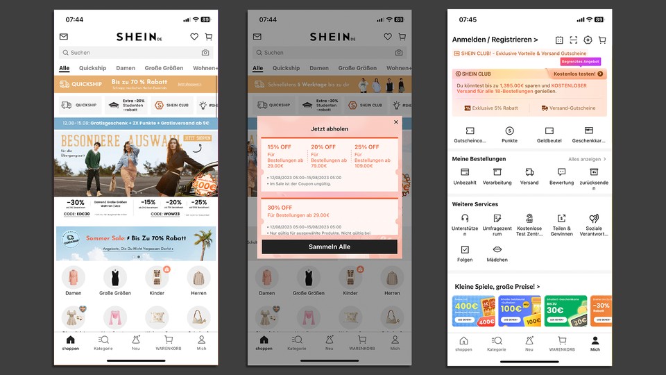 Billig-Shopping-Apps wie Shein überhäufen uns mit Angeboten und Rabatten.