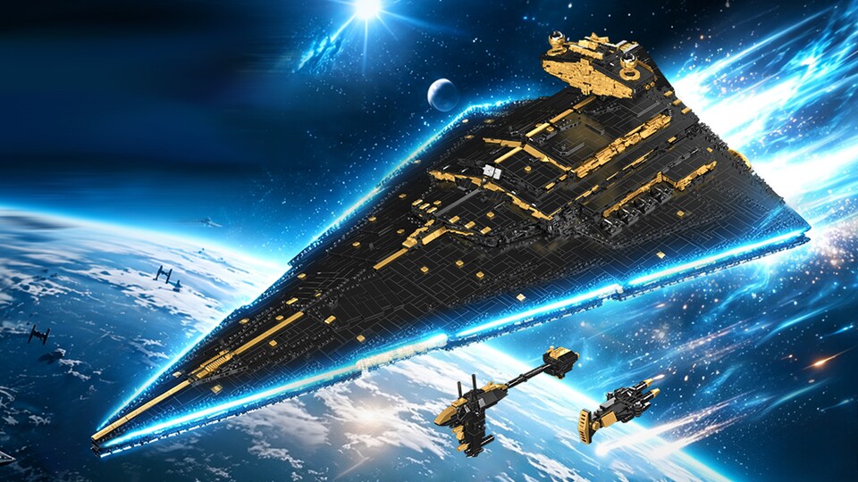 Neben dem Großen gibt es auch zwei kleinere Schiffmodelle. Diese erinnern an eine Nebulon‑B- und Hammerhead-Fregatte.