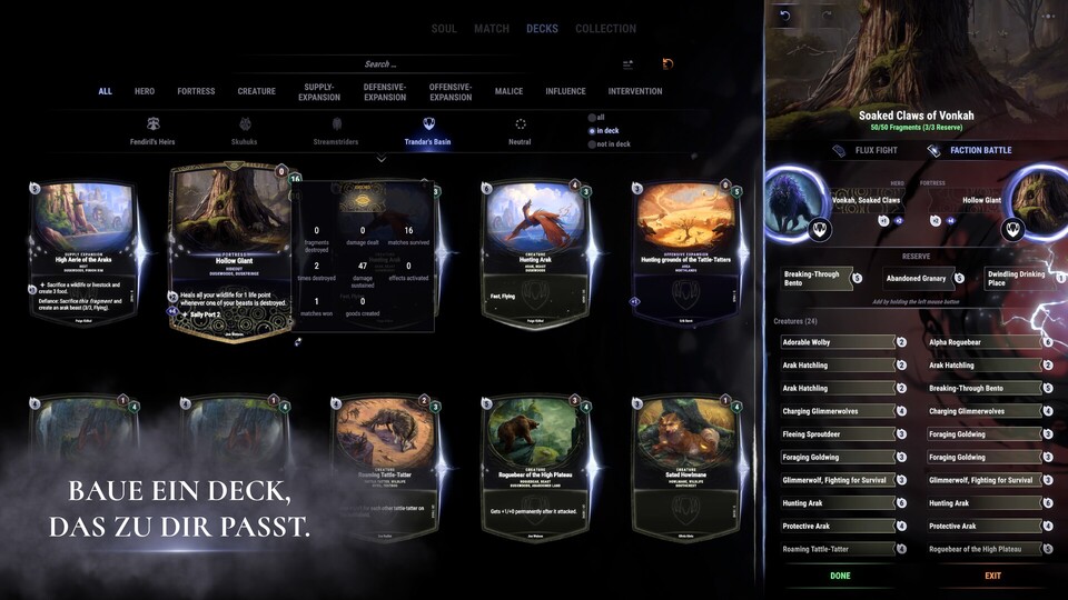 Silberheim bietet euch sowohl vorgefertigte Fraktionsdecks, als auch die Option, aus einzelnen Karten ein eigenes Deck zu basteln.