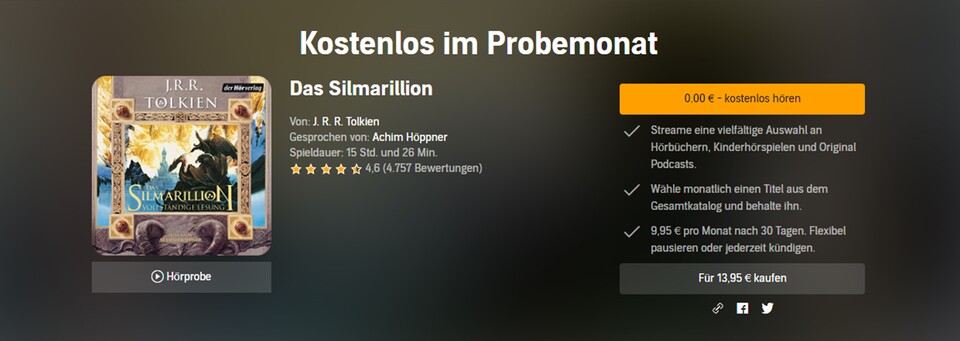 Während des kostenlosen Probe-Abos könnt ihr auf zahlreiche Hörbücher zugreifen