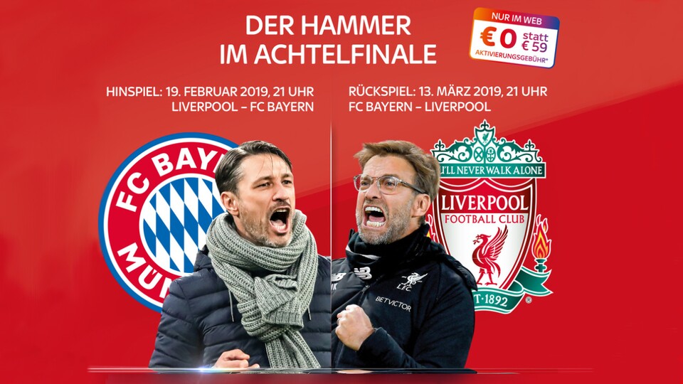 Das Achtelfinale zwischen Liverpool und Bayern gibt es exklusiv auf Sky.