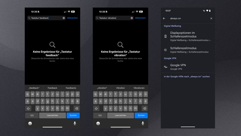 Die Suchfunktion liefert zum Teil nicht immer die gewünschten Ergebnisse. Manchmal liefert die Suche aber auch passende Optionen.
