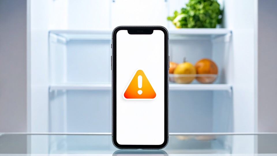 Keine gute Idee: Das Smartphone im Kühlschrank abkühlen. Mehr dazu weiter unten. (Bild: Adobe Firefly)