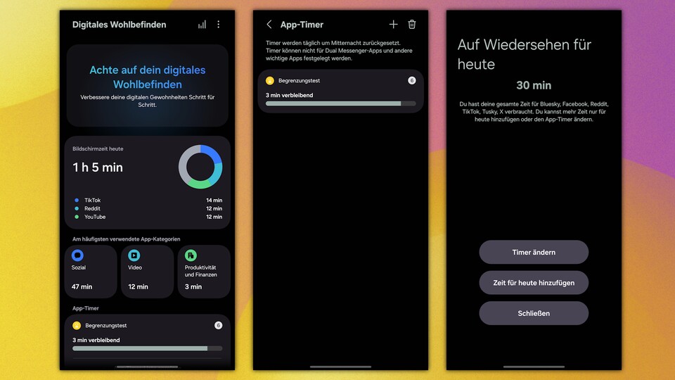 Sobald der App-Timer abgelaufen ist, heißt es »Auf Wiedersehen« und ich kann erst am Folgetag wieder auf Social Media. (Bildquelle: Aaron Hofmann GameStar Tech)