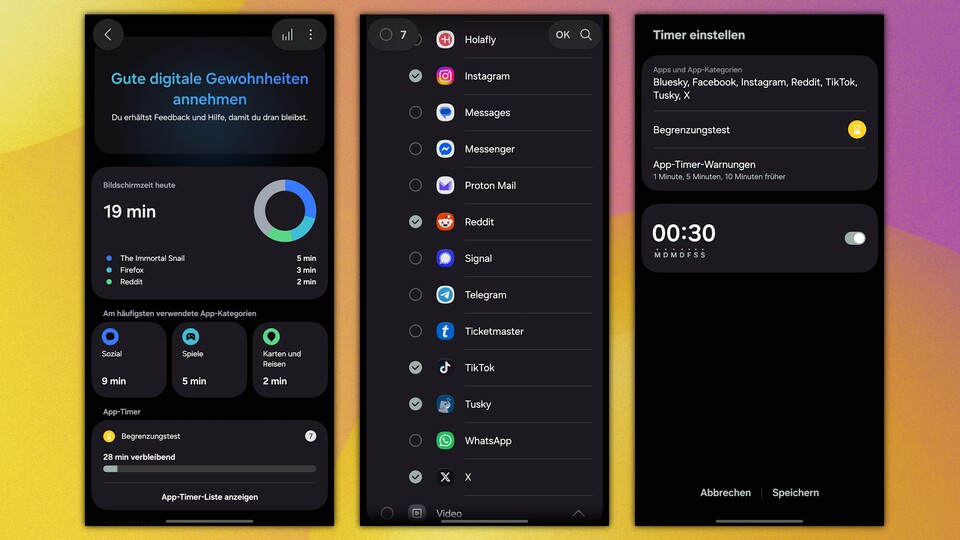 Die Einrichtung einer App-Begrenzung ist mit der Digital-Wellbeing-Funktion von Android kinderleicht. (Bildquelle: Aaron Hofmann GameStar Tech)