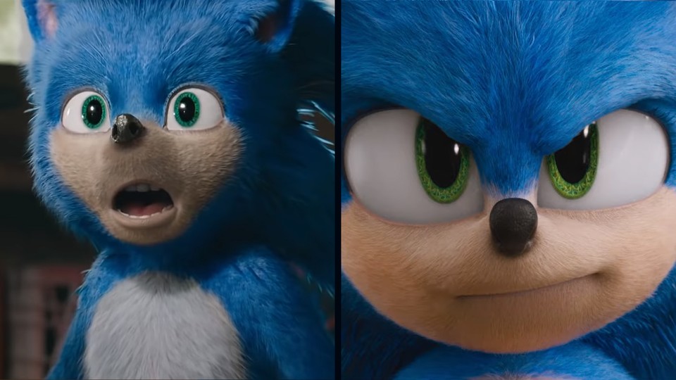 Der blaue Igel im alten (li.) und neuen (re.) Design aus dem Film Sonic The Hedgehog.