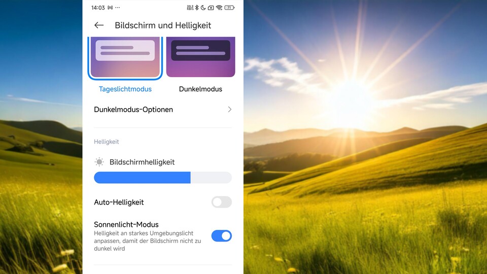 Die Auto-Helligkeit muss deaktivert sein, damit ihr den Sonnenlichtmodus aktivieren könnt. (Bildquelle: Adobe Firefly)
