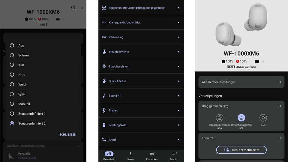 Die Sound Connect-App von Sony hilft euch bei der Einrichtung der Earbuds. Ihr solltet unbedingt einige Funktionen umstellen und den Equalizer austesten.