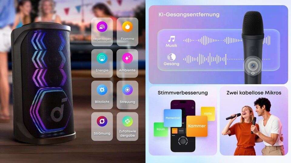 Verschiedene Licht-Programme liefern die richtige Stimmung zu euren Lieblingssongs.