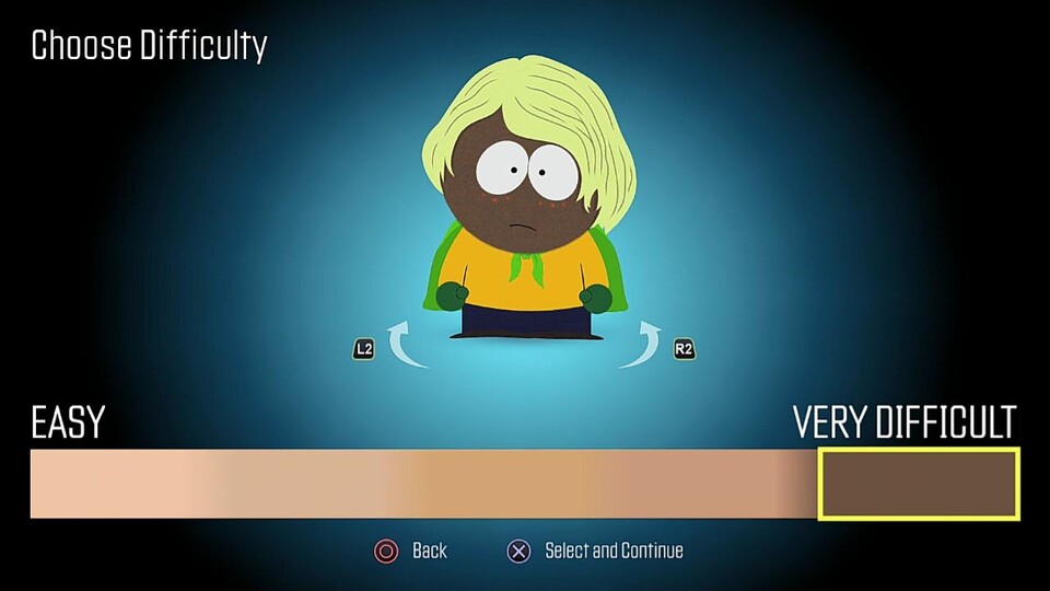 Der Schwierigkeitsgrad von South Park: Die rektakuläre Zerreißprobe richtet sich nach unserer Hautfarbe.