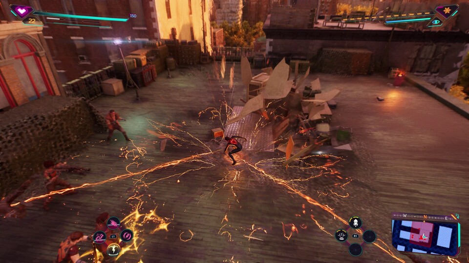 Miles löst mit seiner L1-Fähigkeit eine elektrische Explosion aus.