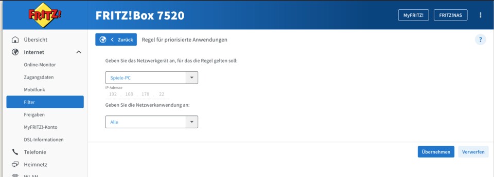 Alle Anwendungen auf unserem Spiele-PC werden bevorzugt behandelt. Klickt auf den Übernehmen-Button, um die Einstellung zu speichern. (Quelle: Andrea MaurerGameStar Tech)