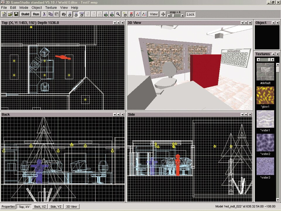 Das Kernstück des 3D Game Studio 5 ist der Level-Editor. Perspektivische Vorstellungskraft ist Pflicht.