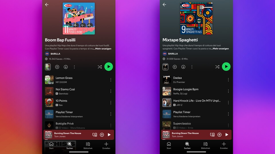 So sehen etwa »Boom Bap Fusilii« und »Mixtape Spaghetti« auf Spotify aus.