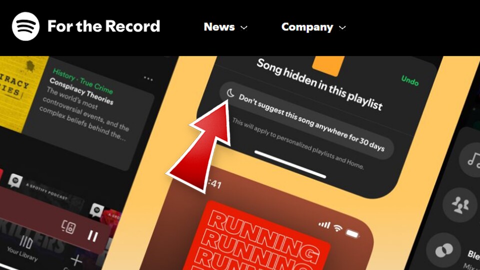 Im Teaserbild seiner Ankündigung wird die 30-Tage-Snooze-Funktion mit einem Halbmond-Button dargestellt. (Bildquelle: Spotify Newsroom)