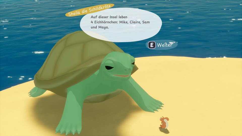 Nachdem ich den Schlaf der großen Schildkröte erfolgreich gestört habe, bittet sie mich darum, anderen Eichhörnchen zu helfen.