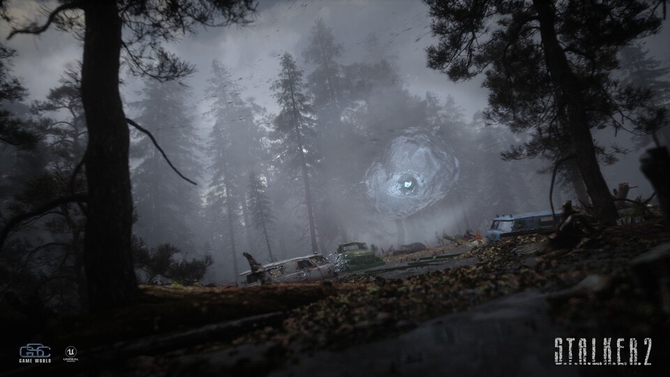 Stalker 2: Das erste Bild zeigt einen dunklen Wald und eine riesige Anomalie.