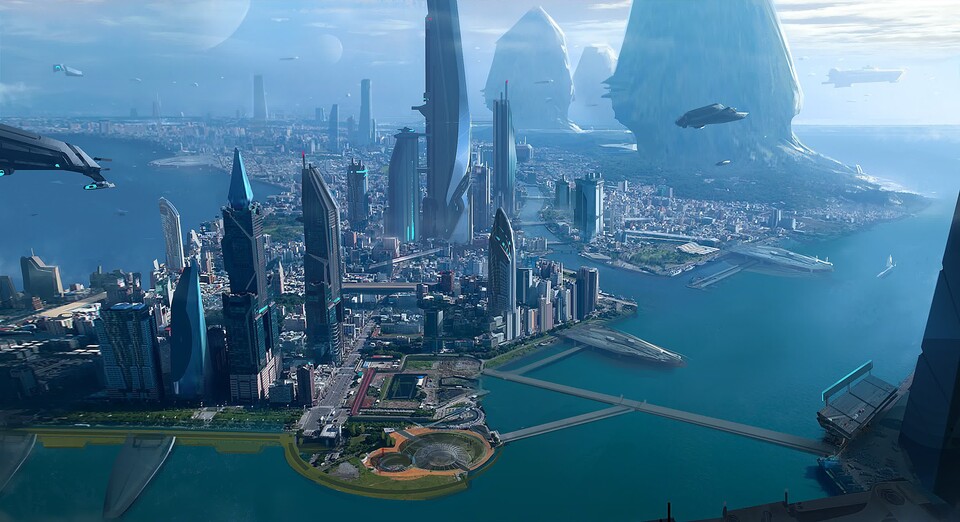 Concept Art einer Landezone auf Terra: Ob wir das jemals im Spiel so zu Gesicht bekommen?