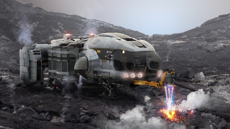 Die Prospector kann auf Planeten und Asteroiden landen, um mit dem Mining-Laser besonders wertvolle Ressourcen zu sammeln.
