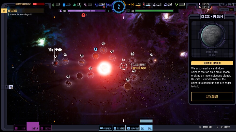 Symbole über den Points of Interest zeigen an, welche Ressourcen ihr dort wahrscheinlich abgreifen könnt. Je besser die Scanner sind, desto mehr Informationen erhaltet ihr vorab.
