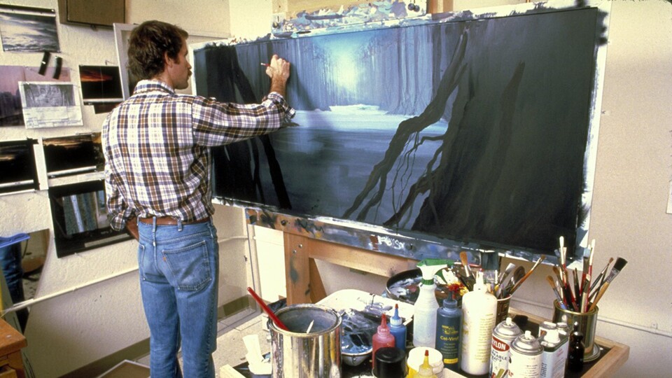 Für die Sumpflandschaft von Dagobah wurden teilweise riesige Bilder gemalt. (Bild: starwars.comDisney)