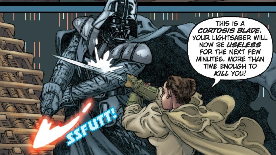 Kleiner Spoiler: Gegen Darth Vader hilft selbst eine Cortosis-Klinge nicht besonders viel. Bildquelle: Dark Horse Comics.