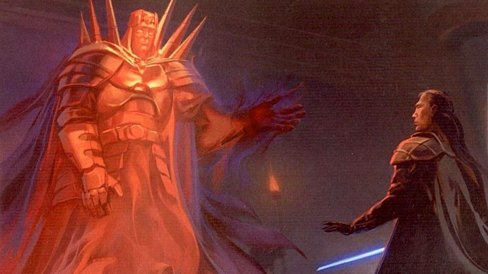 Exar Kun wird von Freedon Nadd zur dunklen Seite verführt. (Bild: The Journal of Master Gnost-Dural, Chronicle Books, 2011.)