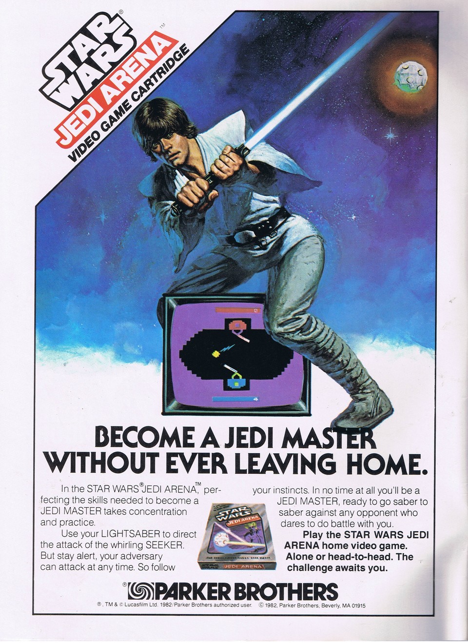 Die ersten offiziellen Star-Wars-Spiele veröffentlichte Parker Brothers 1982 und 1983 fürs Atari VCS 2600. Die Werbemotive waren aber um einiges dramatischer als das Spielgeschehen.