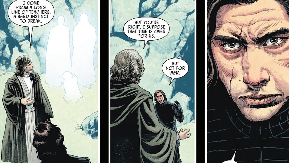 Star Wars zeigt: Im Leben nach dem Tod wurde Luke Skywalker mit Obi-Wan Kenobi, Meister Yoda und sogar Qui-Gon Jinn vereint. Bildquelle: DisneyMarvel Comics