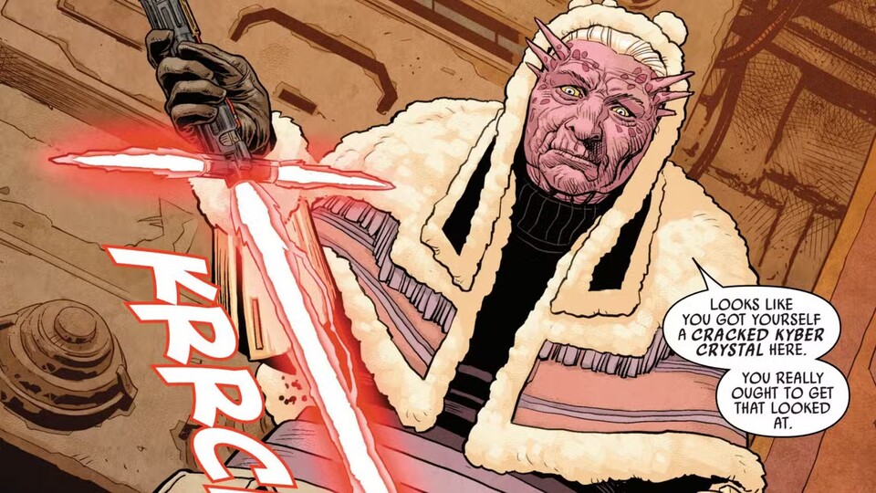 Die alte Jedi-Meisterin Grandea ist vom Anführer der Ersten Ordnung Kylo Ren offenbar nicht allzu beeindruckt. Bildquelle: DisneyMarvel Comics