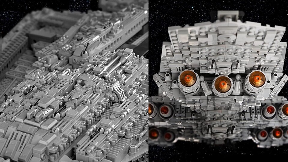 With over 7,500 parts and 1.3 meters length, base and mini star destroyer with,