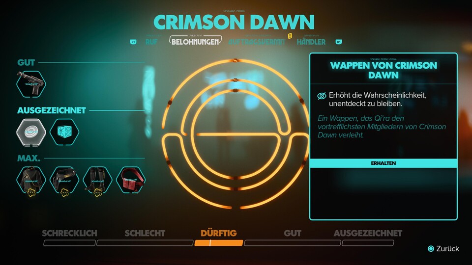 Die Ausrüstung von Crimson Dawn lohnt sich dann besonders, wenn ihr eher im Geheimen unterwegs seid.