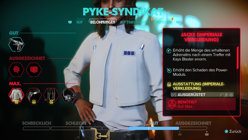 Die stylische Jacke in den imperialen Farben kann sich sehen lassen.